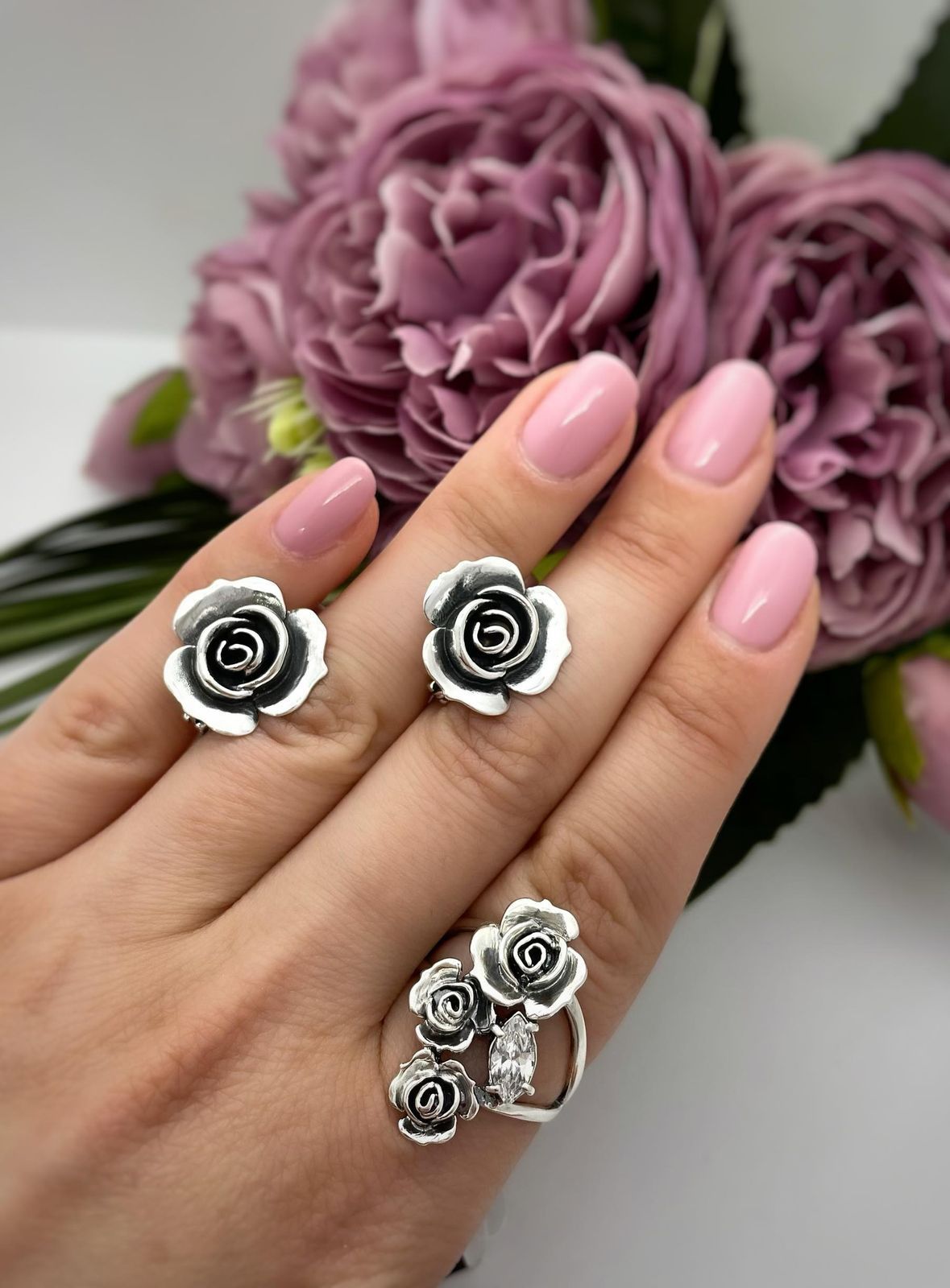 Срібна каблучка букет Троянд 🌹