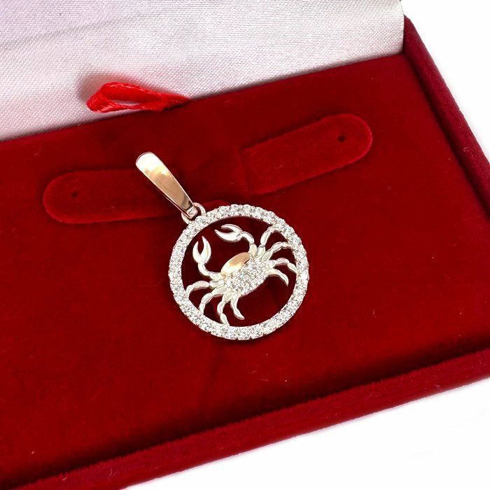 Срібний знак зодіаку Раки з золотими пластинами
