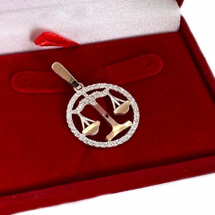 Срібний знак зодіаку Терези з золотими пластинами