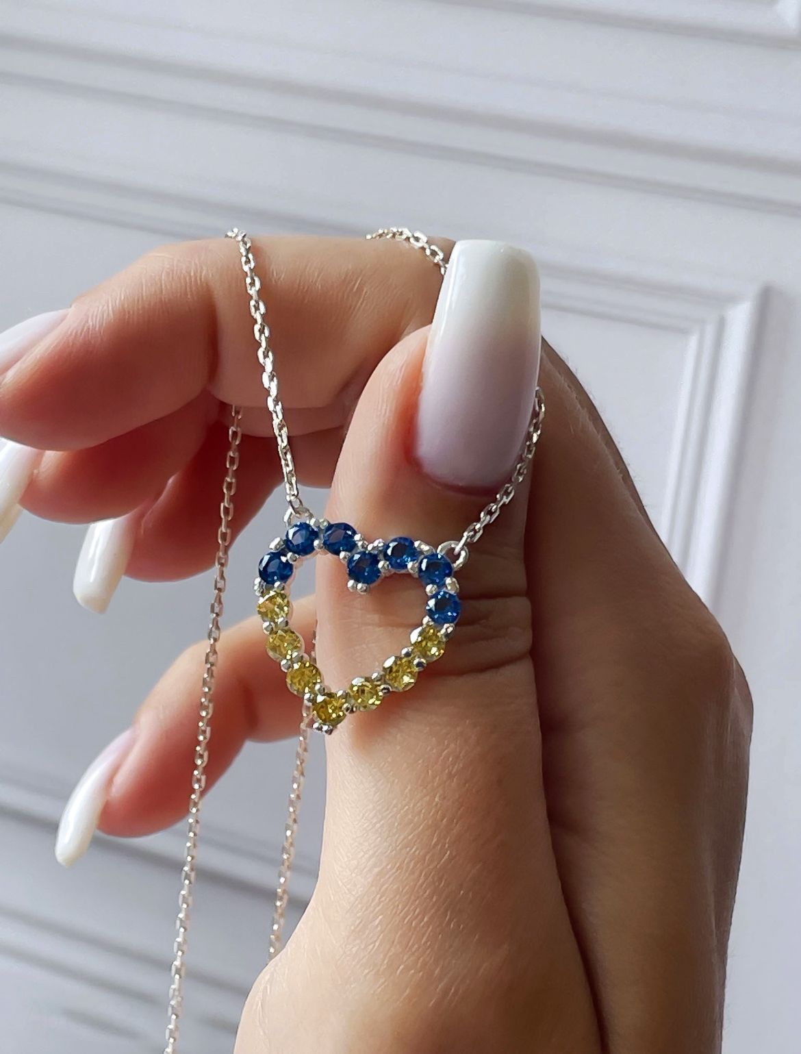 Срібне патріотичне кольє Серденько з родієвим покриттям 💙💛