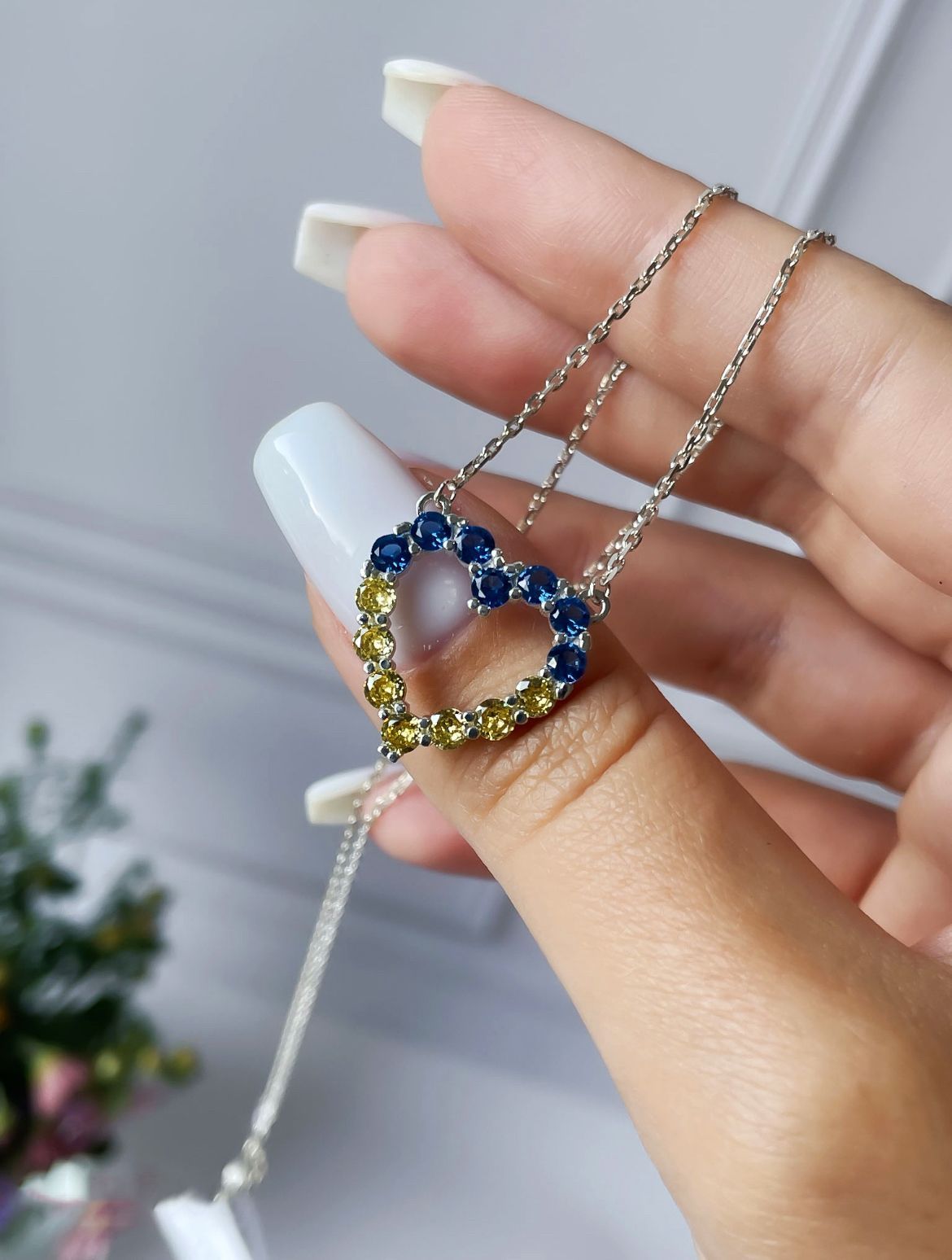 Срібне патріотичне кольє Серденько з родієвим покриттям 💙💛