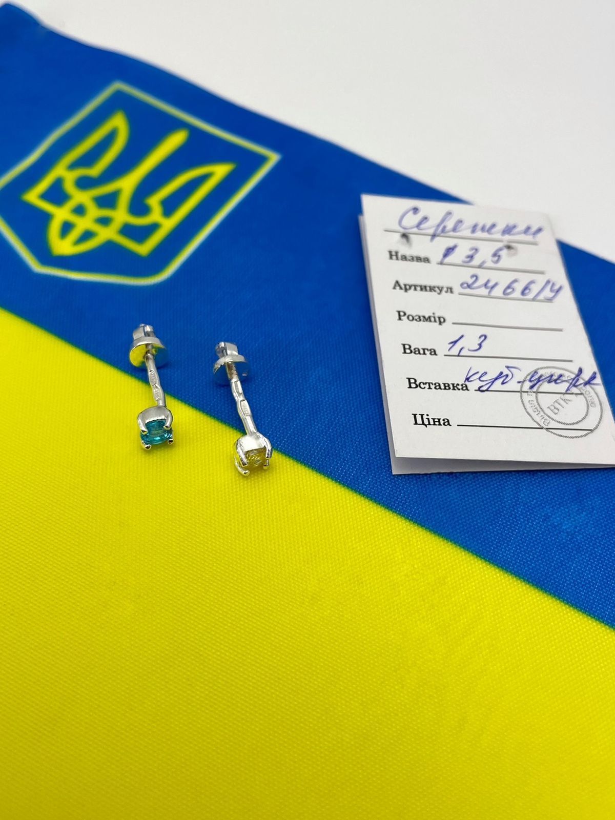 Срібні патріотичні сережки-гвіздочки 💙💛