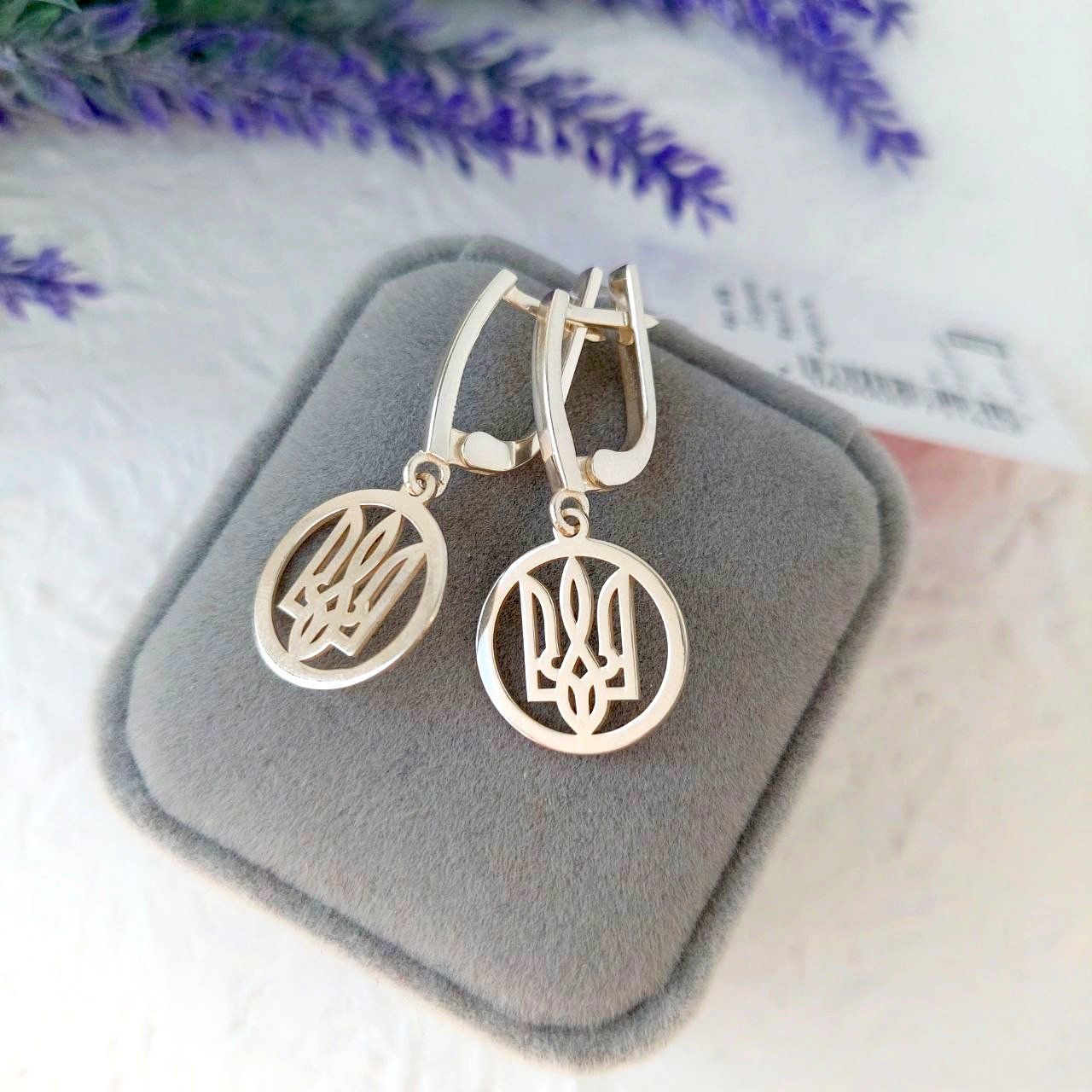Срібні сережки Тризуби з родієвим покриттям 💙💛