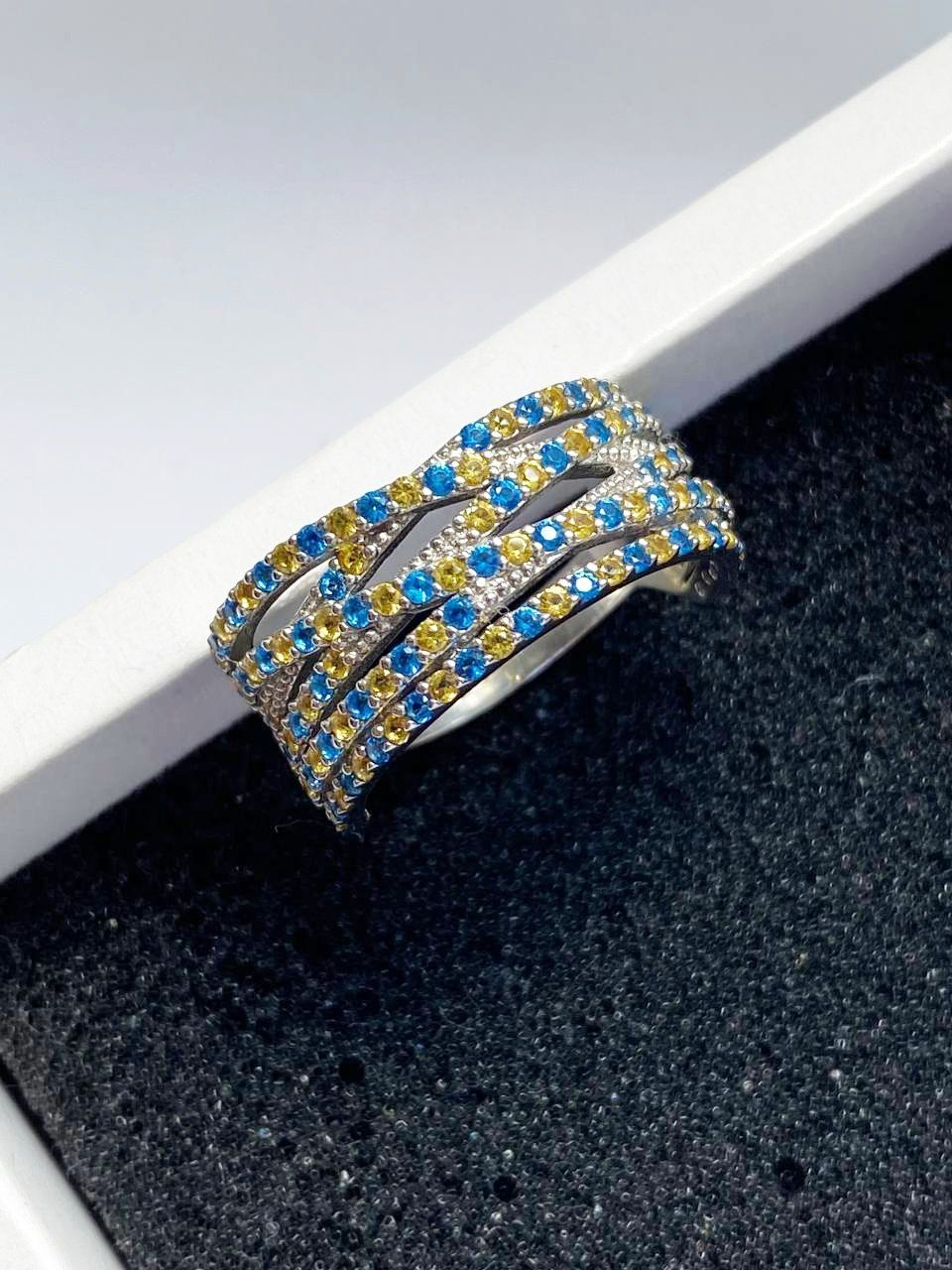 Срібна патріотична каблучка з родієвим покриттям 💙💛