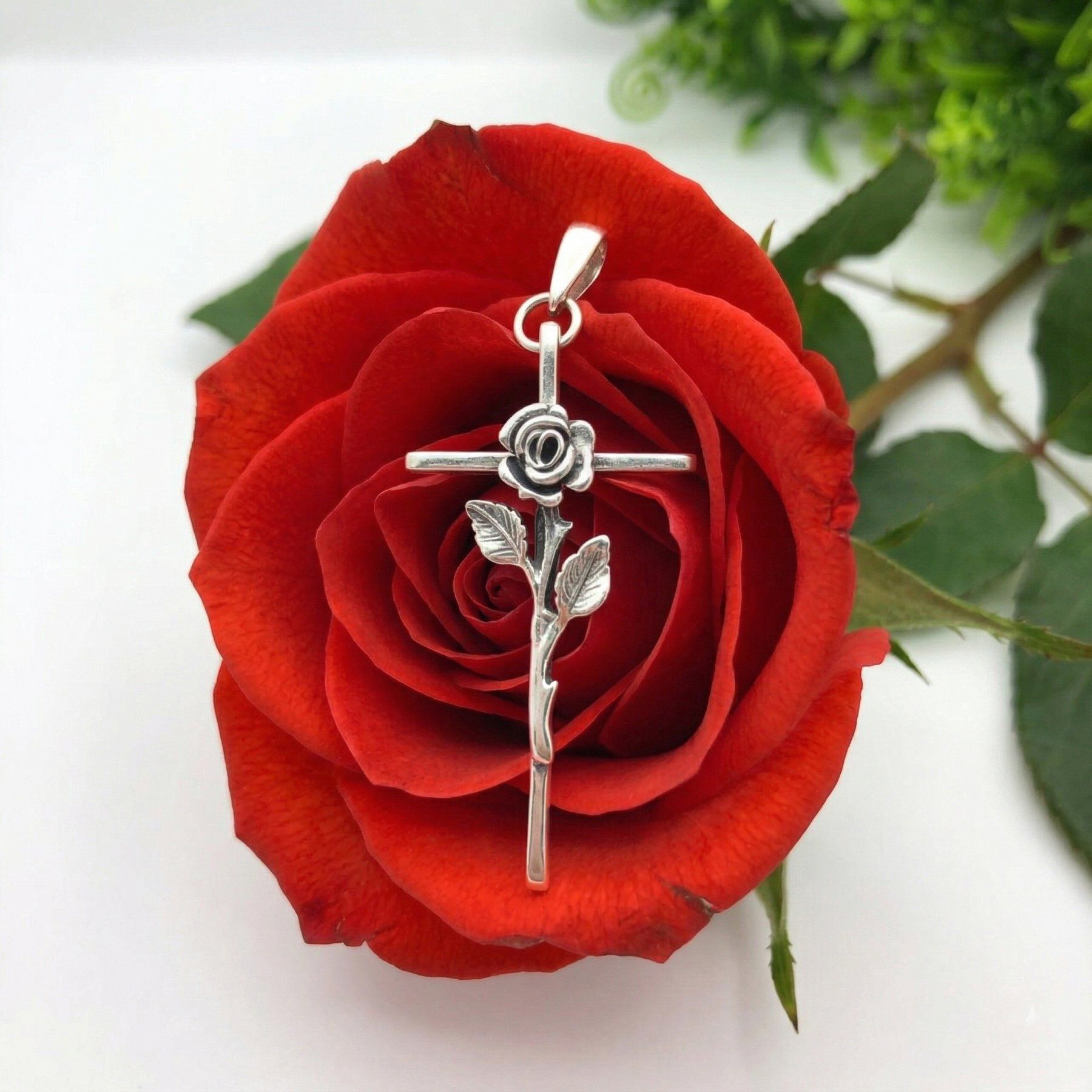 Срібний хрестик Троянда 🌹