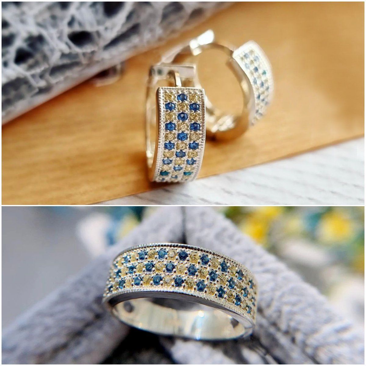 Срібний патріотичний набір з родієвим покриттям 💙💛