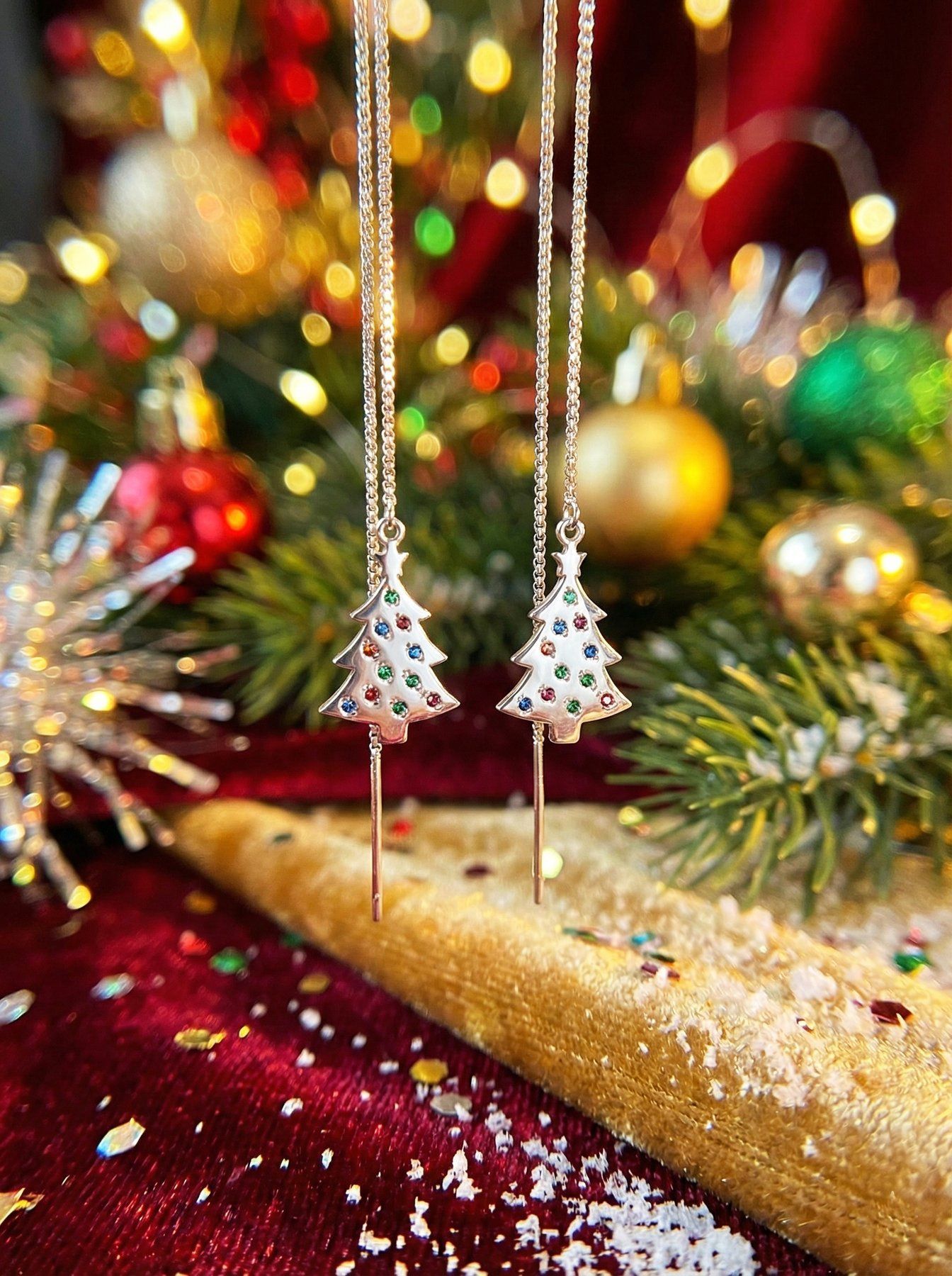 Срібні сережки-протяжки Ялинки з родієвим покриттям 🎄